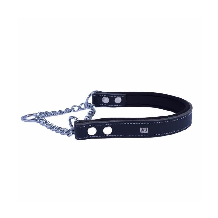Doggie Konforlu Gerçek Deriden El Yapımı Boğma Zincirli Köpek Boyun Tasması - 2,5x45-55cm - Black