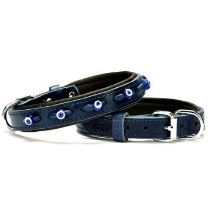 Doggie Konforlu Gerçek Deriden El Yapımı Nazar Boncuklu Köpek Boyun Tasması 2x35-40cm - Royal Blue