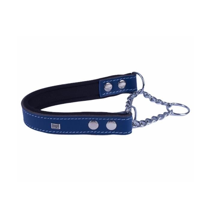 Doggie Konforlu Gerçek Deriden El Yapımı Boğma Zincirli Köpek Boyun Tasması - 2,5x40-50cm - Royal Blue
