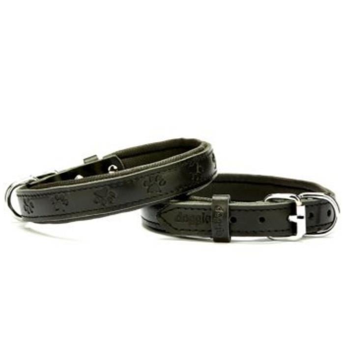 Doggie Konforlu Gerçek Deriden El Yapımı Pati Desenli Köpek Boyun Tasması 2x30-35cm - Black