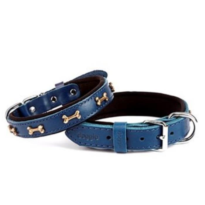 Doggie Konforlu Gerçek Deriden El Yapımı Kemik Süslü Köpek Boyun Tasması 2x30-35cm - Royal Blue