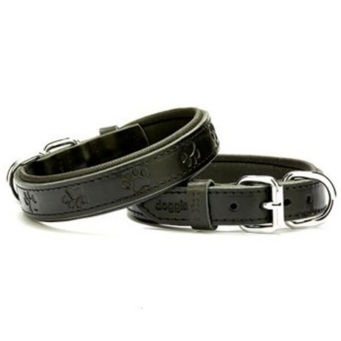 Doggie Konforlu Gerçek Deriden El Yapımı Pati Desenli Köpek Boyun Tasması 2,5x37-45cm - Black
