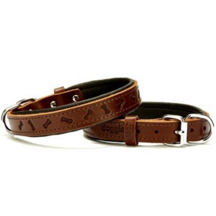 Doggie Konforlu Gerçek Deriden El Yapımı Kemik Desenli Köpek Boyun Tasması 2x35-40cm - Brown