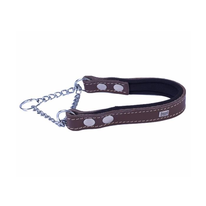Doggie Konforlu Gerçek Deriden El Yapımı Boğma Zincirli Köpek Boyun Tasması - 2x35-45cm - Brown