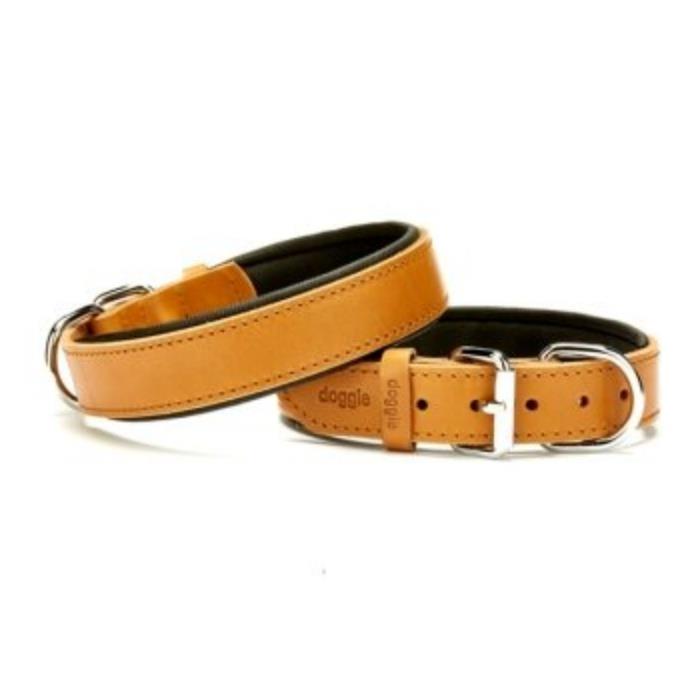 Doggie Konforlu Gerçek Deriden El Yapımı Köpek Boyun Tasması 3x42-50cm - Camel