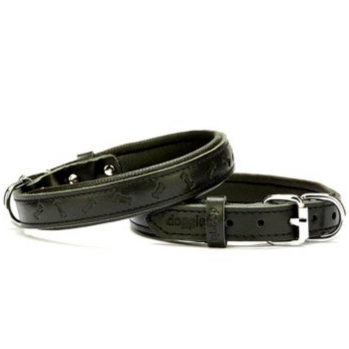 Doggie Konforlu Gerçek Deriden El Yapımı Kemik Desenli Köpek Boyun Tasması 2x35-40cm - Black