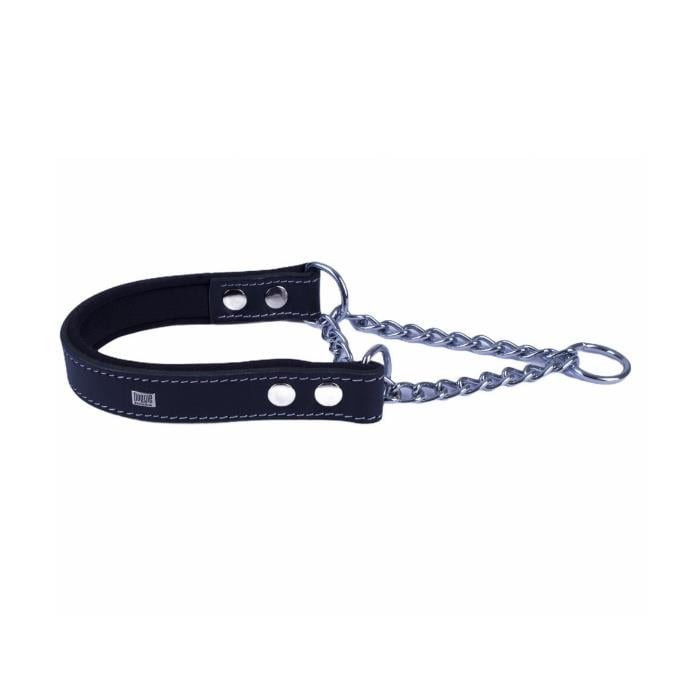 Doggie Konforlu Gerçek Deriden El Yapımı Boğma Zincirli Köpek Boyun Tasması - 2,5x40-50cm - Black