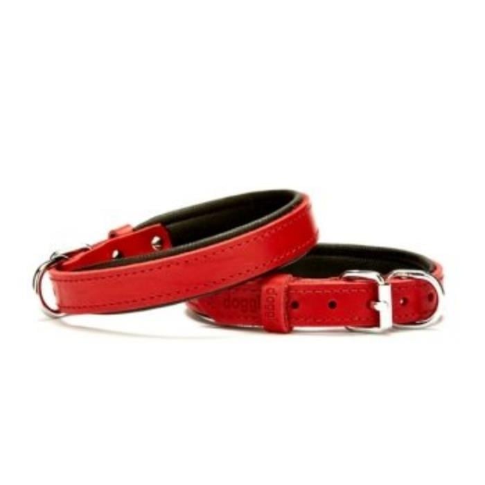 Doggie Konforlu Gerçek Deriden El Yapımı Köpek Boyun Tasması 2x30-35cm - Red