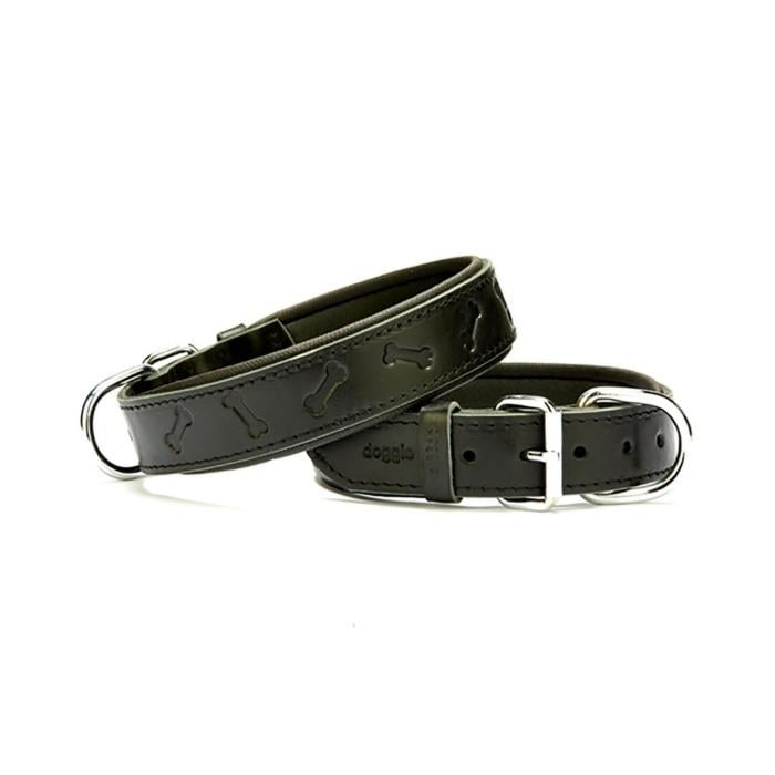 Doggie Konforlu Gerçek Deriden El Yapımı Kemik Desenli Köpek Boyun Tasması 3,5x47-55cm - Black