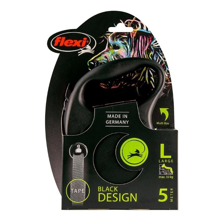 Flexi Black Desing Large 5m Şerit Gezdirme Siyah