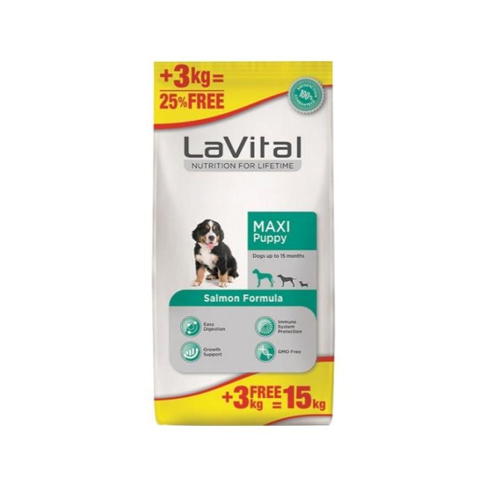 Lavital Maxi Puppy Somon Balıklı 12+3 Kg Yavru Kuru Köpek Maması