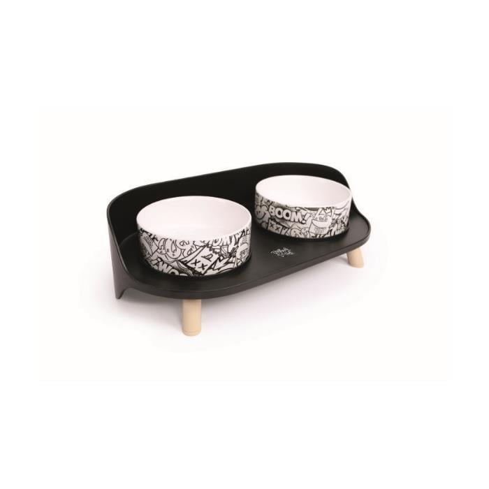 M-Pets Altıtude Urban Style 2'li Mama Kabı Standı Black&White