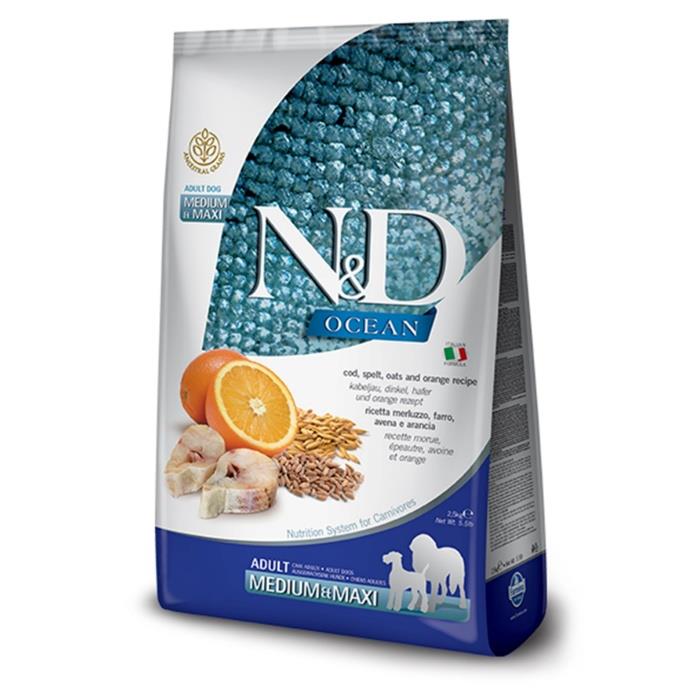 N&D Düşük Tahıllı Morina Balık & Portakal 2,5 Kg Medium Maxi Yetişkin Kuru Köpek Maması