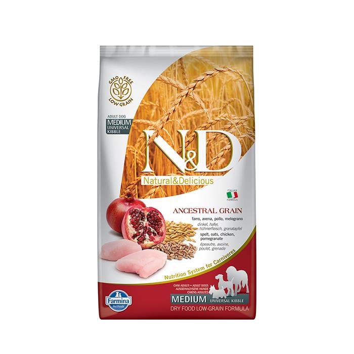 N&D Düşük Tahıllı Tavuk Etli ve Narlı 2.5 Kg Medium Yetişkin Kuru Köpek Maması