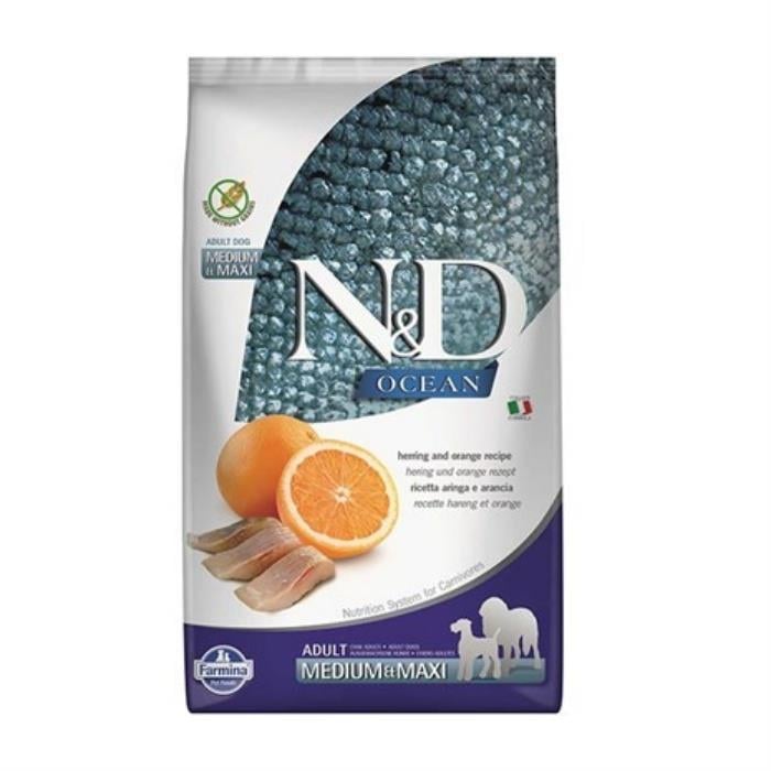 N&D Ocean Tahılsız Ringa Balık,Portakal 12 Kg Medium Maxi Yetişkin Kuru Köpek Maması