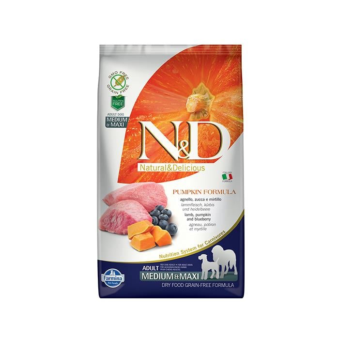 N&D Pumpkin Tahılsız Balkabaklı Kuzu Etli Yaban Mersinli 2.5 Kg Medium Maxi Yetişkin Kuru Köpek Maması
