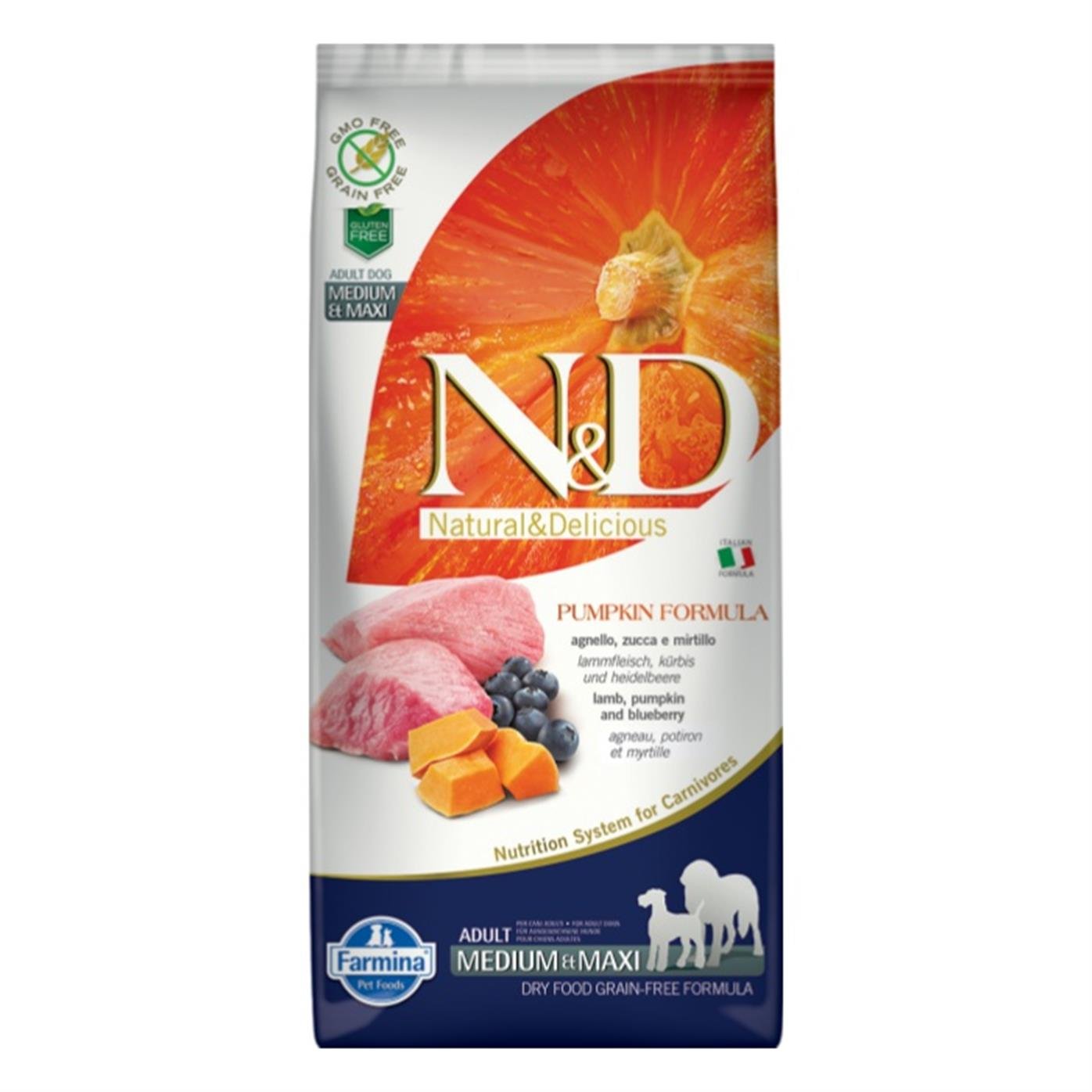 N&D Pumpkin Tahılsız Balkabaklı Kuzu Etli Yaban Mersinli 12 Kg Medium Maxi Yetişkin Kuru Köpek Maması