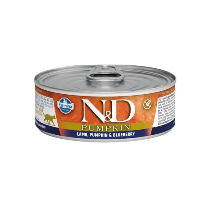 N&D Pumpkin Tahılsız Kuzu&Yaban Mersini&Balkabağı 70gr Yaş Kedi Konservesi