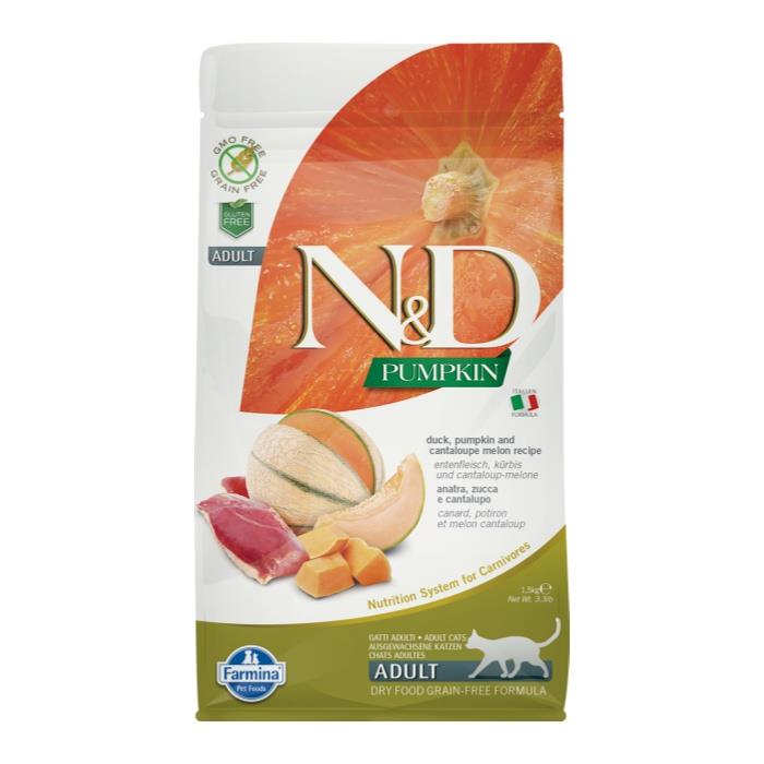 N&D Pumpkin Tahılsız Ördek Etli Balkabaklı ve Kavunlu 1.5 Kg Yetişkin Kuru Kedi Maması