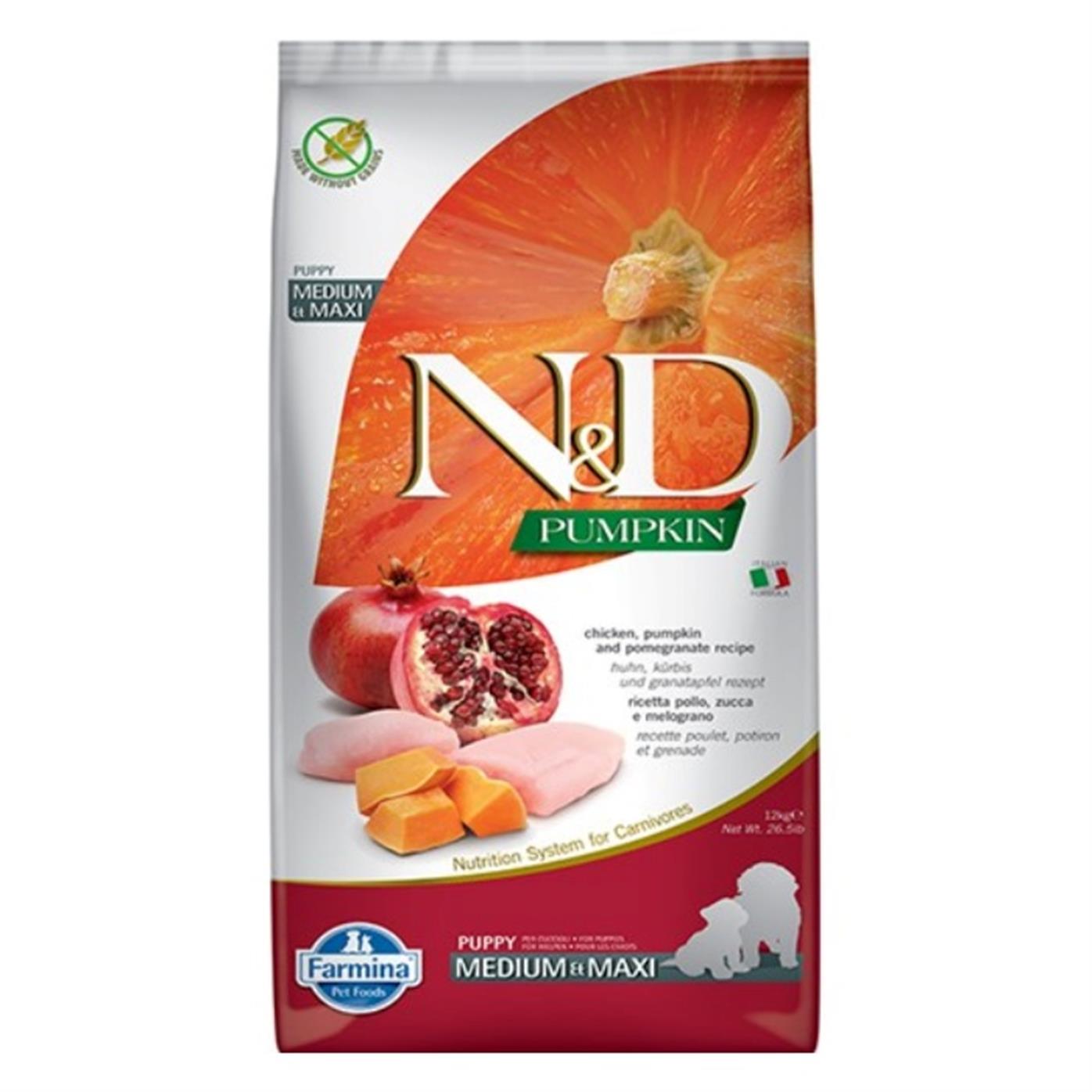 N&D Pumpkin Tavuk & Nar Puppy Medium Maxi 12 Kg Yavru Köpek Maması