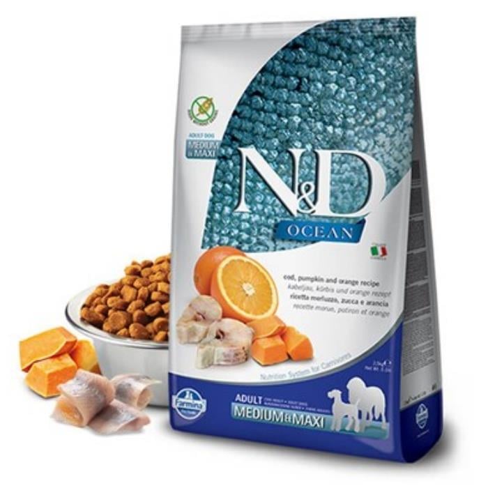 N&D Tahılsız Ocean Balıklı ve Balkabaklı 2.5 Kg Medium Maxi Yetişkin Kuru Köpek Maması