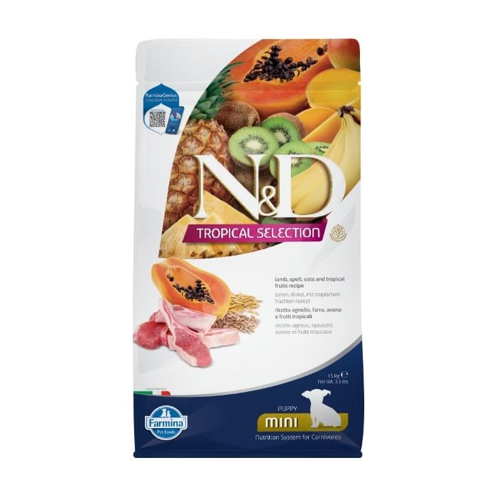 N&D Tropical Selection Kuzu Etli ve Tropikal Meyveli 1.5 Kg Mini Yavru Kuru Köpek Maması