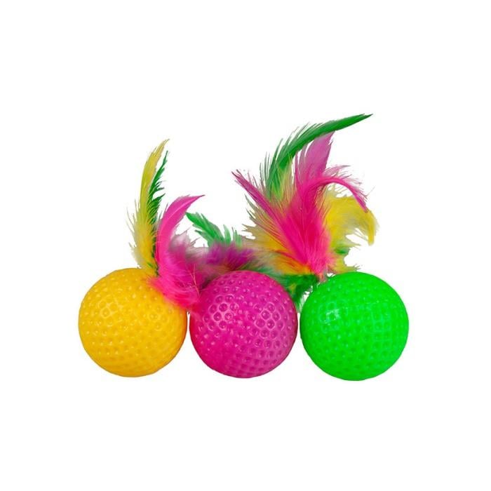 Polo Plastik Golf Topu Şekilli Tüy Kuyruklu Kedi Oyuncağı 4cm