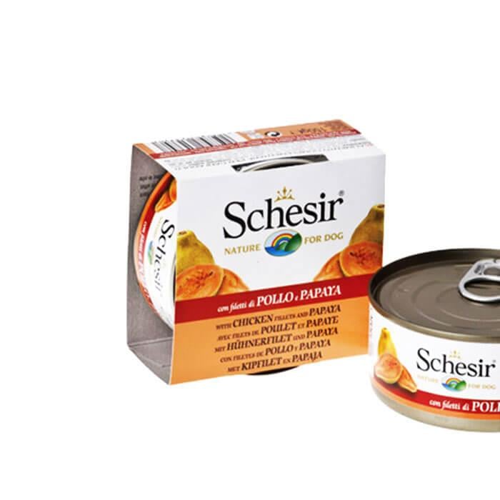Schesir Tavuk Fileto Ve Papayalı Yetişkin Kopek Yaş Maması 150gr