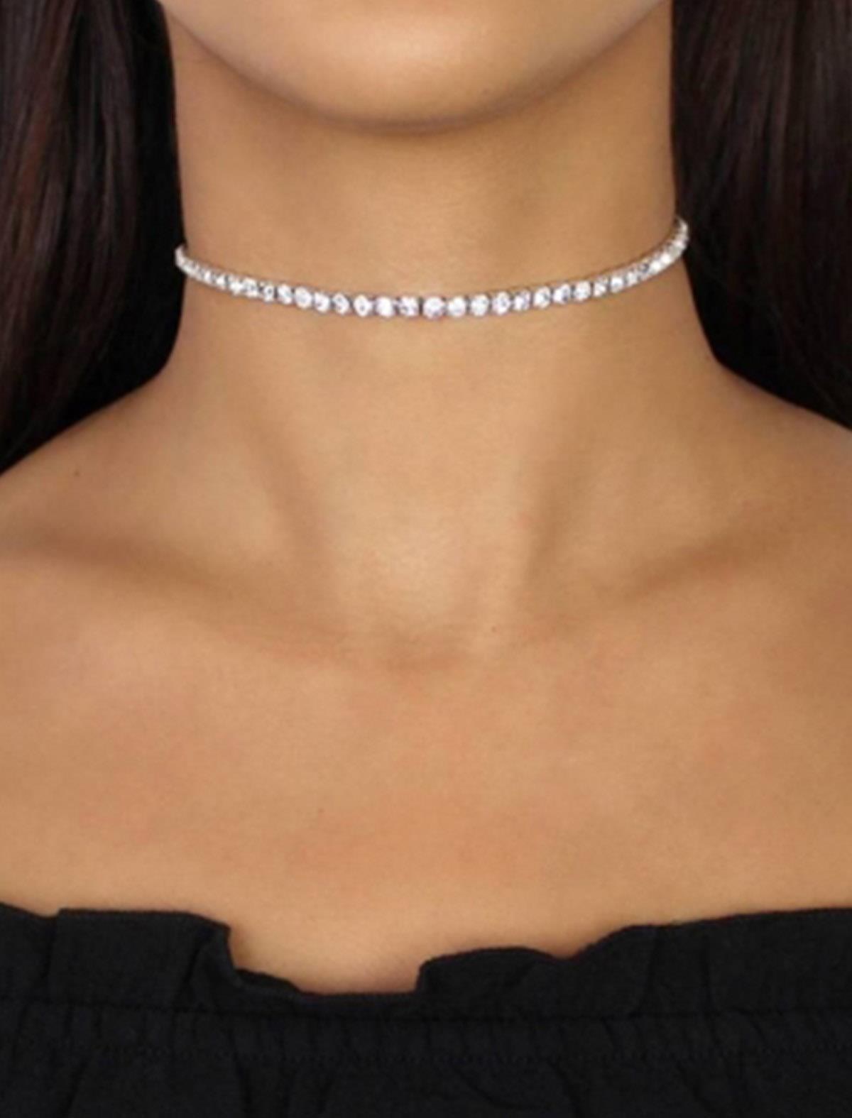 Rhinestone Choker Necklace Jewelry Adjustable Collar, 49% OFF