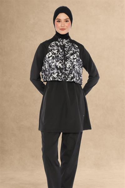 4 Parçalı Tek Cepli Siyah Kapalı Mayo 6202A