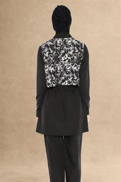 4 Parçalı Tek Cepli Siyah Kapalı Mayo 6202A