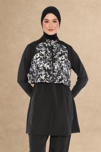 4 Parçalı Tek Cepli Siyah Kapalı Mayo 6202A