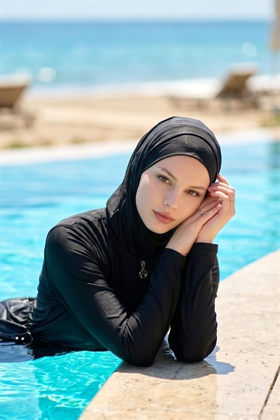 6068 Siyah Tesettür Mayo