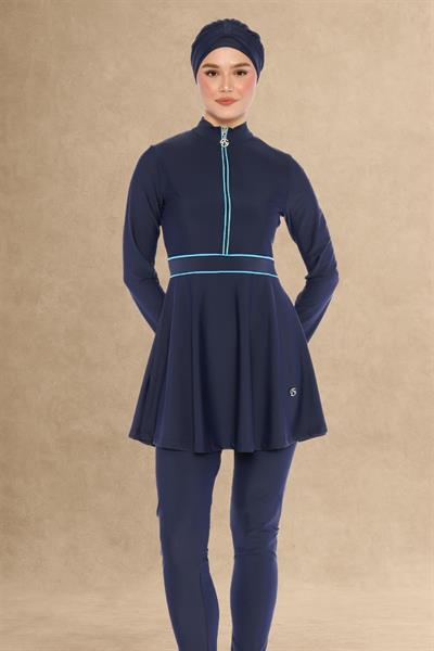 6186A Kapalı Fermuarlı Koyu Lacivert Tesettür Mayo