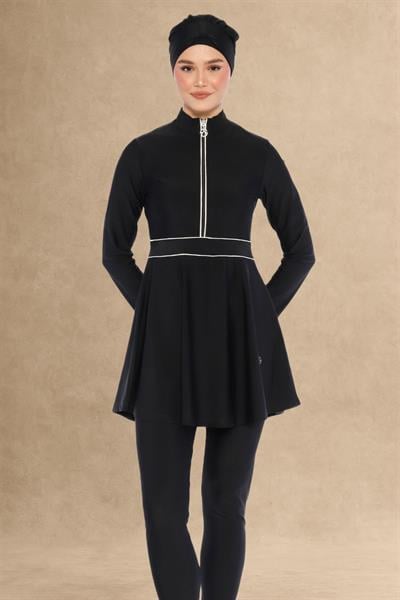 6186A Kapalı Fermuarlı Siyah Tesettür Mayo