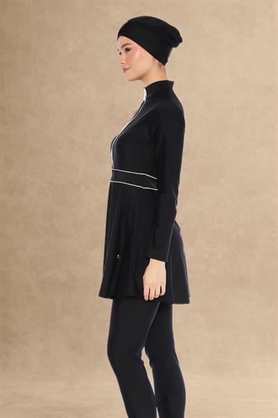 6186A Kapalı Fermuarlı Siyah Tesettür Mayo