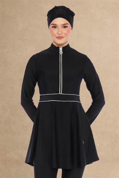 6186A Kapalı Fermuarlı Siyah Tesettür Mayo