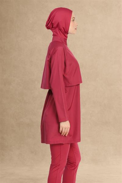 6201A Kapalı Mürdüm Tesettür Mayo