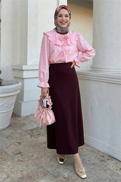 A Kesim Bordo Duble Kumaş Etek