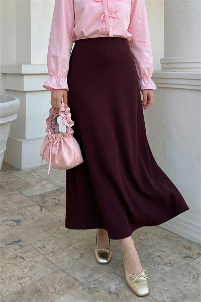 A Kesim Bordo Duble Kumaş Etek