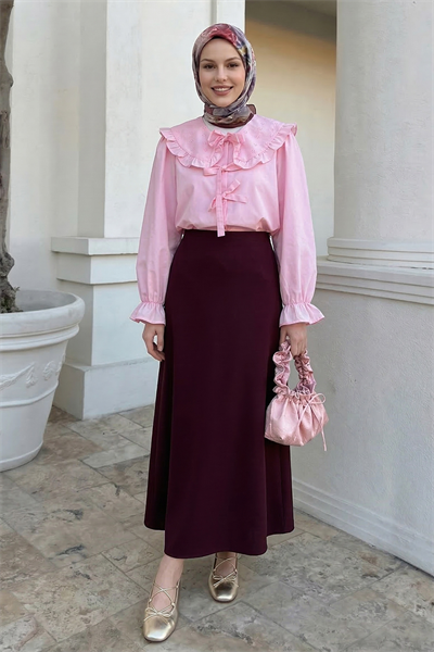 A Kesim Bordo Duble Kumaş Etek