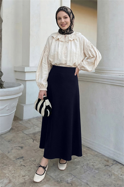 A Kesim Lacivert Duble Kumaş Etek