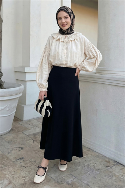 A Kesim Siyah Duble Kumaş Etek