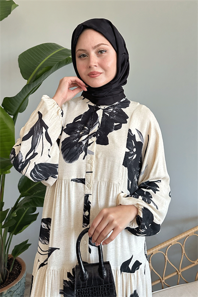 Açelya Salaş Ekru Viskon Elbise