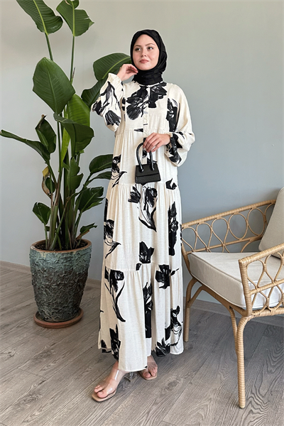 Açelya Salaş Ekru Viskon Elbise