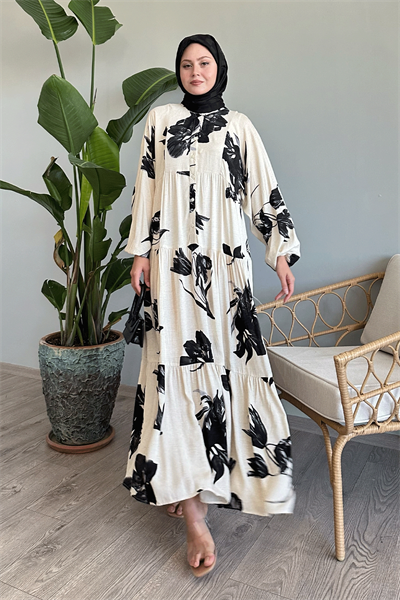 Açelya Salaş Ekru Viskon Elbise