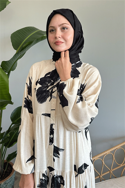 Açelya Salaş Ekru Viskon Elbise