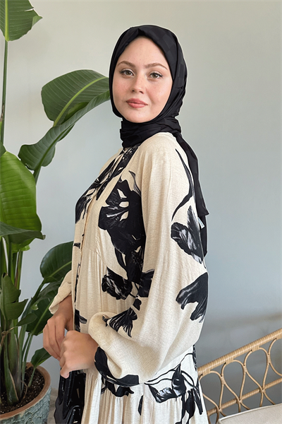 Açelya Salaş Ekru Viskon Elbise