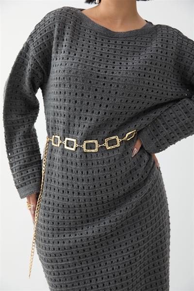 Ajurlu Antrasit Triko Elbise