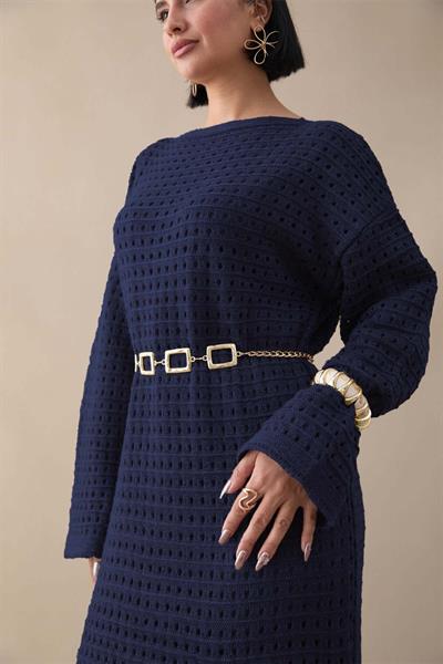 Ajurlu Lacivert Triko Elbise